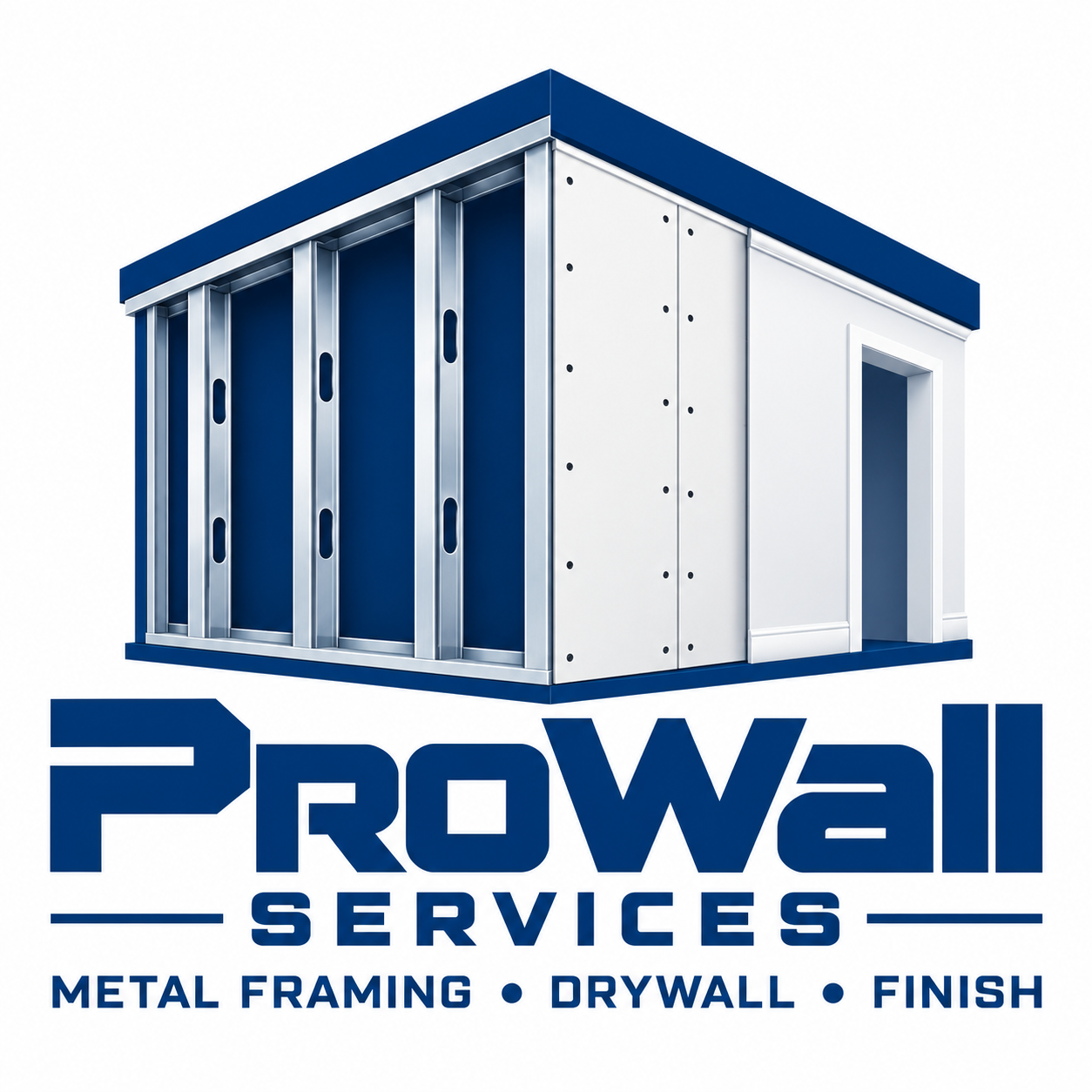 ProWall Services logo showing metal framing, drywall, and finish work